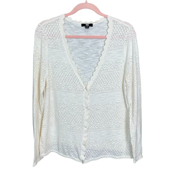 ✨ Frye Ivory Open-Knit Cotton Blend Button Front Cardigan Sweater Size XL ✨ - Picture 4 of 9